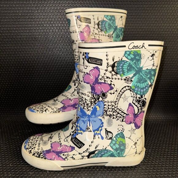 Coach Retired Ursula Butterfly Y2K Rubber Rainboots Shoes Boots Womens Size 7B - Picture 1 of 8